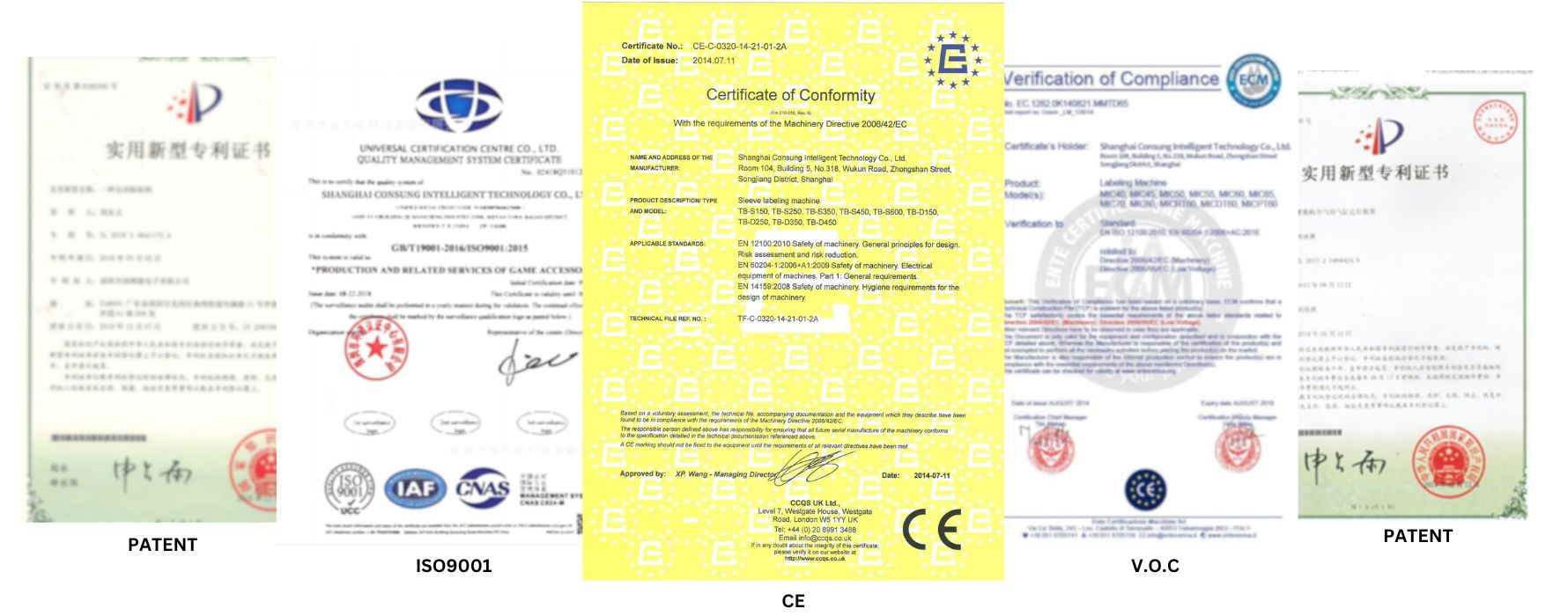 labeling machine supplier cetificates